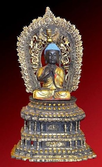 9.6" Collect Old China Antique Bronze Carved Buddhism Shakya Mani Buddha Statue 